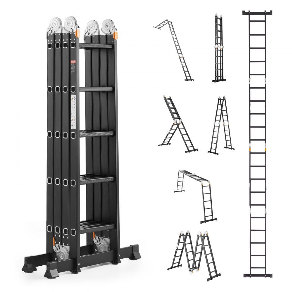 Multipurpose Ladder, 7 in 1 Multifunctional Ladder, A-Frame, 5 Step Telescopic Ladder, Ladder Rack 5800mm, Adjustable Heavy Duty Ladder, 150kg Load Capacity for Home Outdoor Use