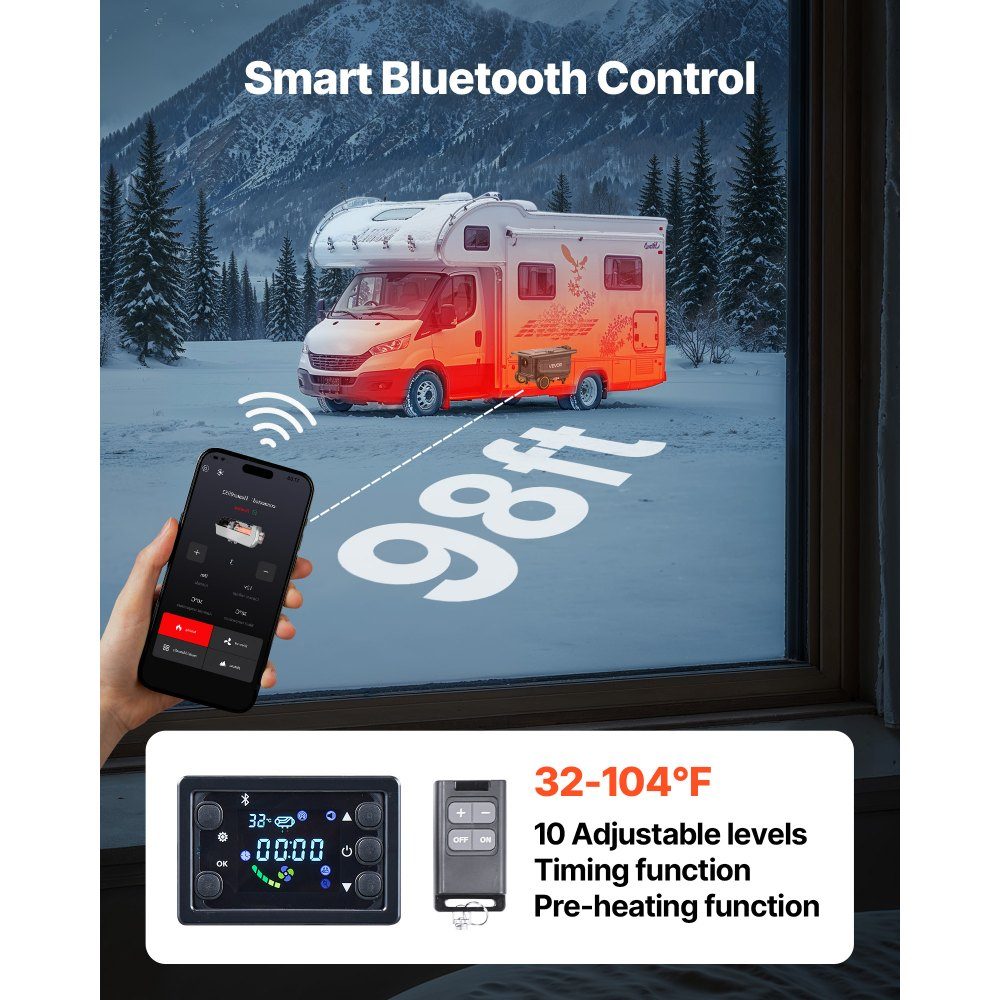 Diesel Heater 5-8KW DC 12V/24V Portable All-in-One Diesel Air Heater with Bluetooth App Control, Remote Control and LCD Screen, Trolley Design, 5L Fuel Tank for Truck