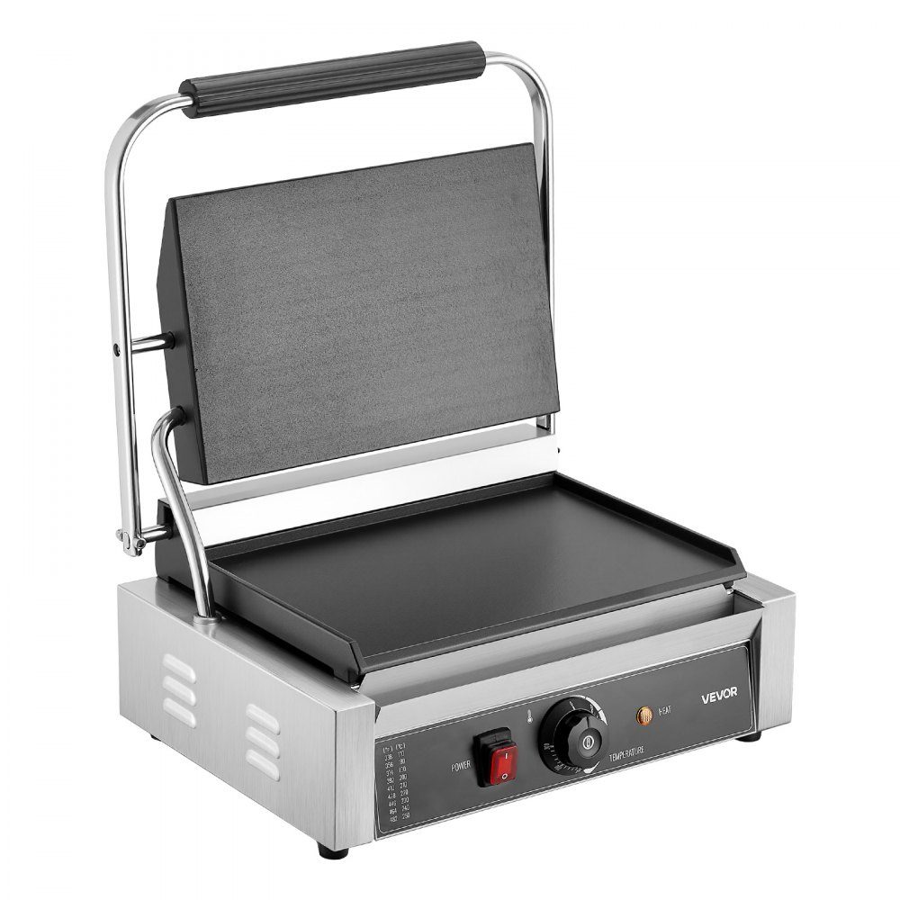 Commercial Panini Grill, Contact Grill 2200 W, for Sandwiches, Steak, Bacon, Hamburgers, Sandwich Maker, Stainless Steel Press Grill with Handle & Temperature Controller & 34 x 23 cm Heating Plate, Panini Press