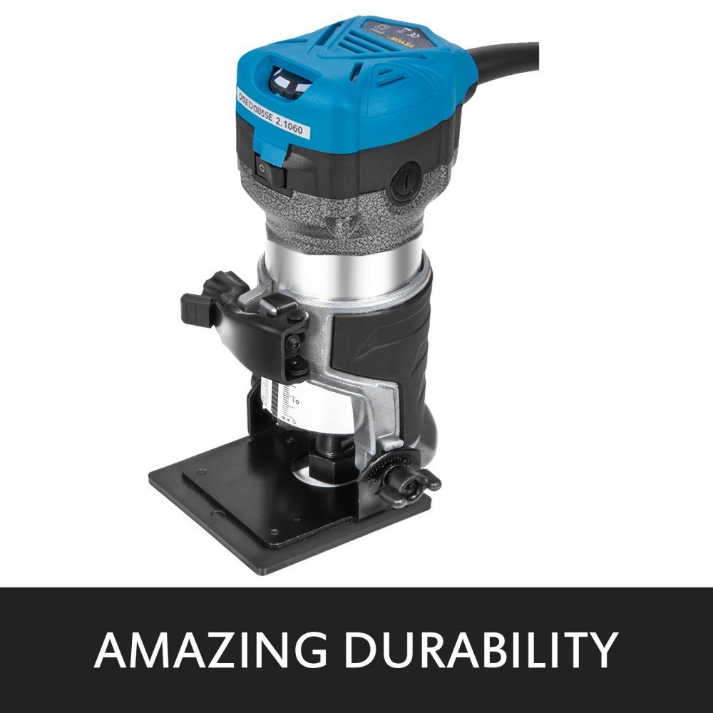 Wood Router 710W, Compact Wood Router with 3 Bases, 10000-30000 RPM Edge Router, 1/4" & 3/8" Multifunctional Router with Tilt Base, Diving Base, Laminator for Wood Processing