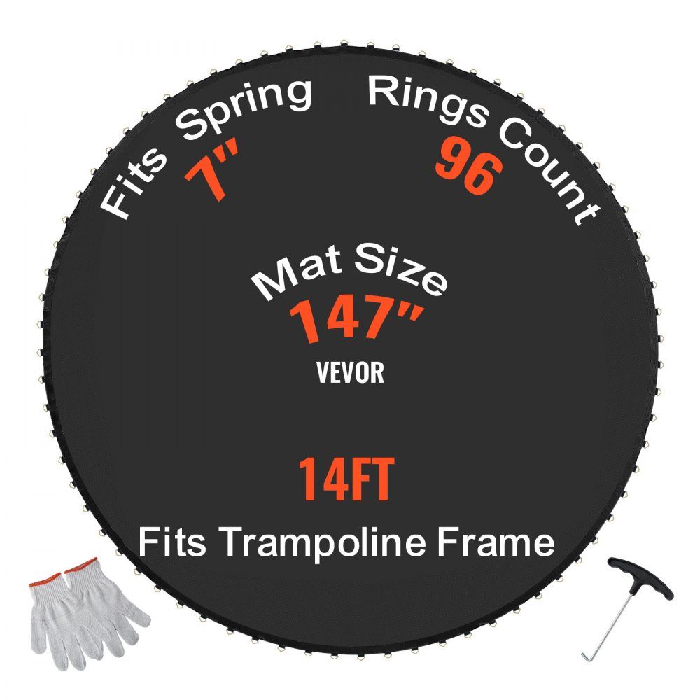 Replacement Trampoline Mat, Jumping Mat Fits 16" Frame, Universal Jumping Mat for Round Trampoline, UV Resistant Mat with 96 Durable V Rings, Fits 7" Spring Length