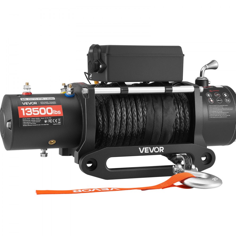 Elektrische Winde, 6100 kg, 12 V DC elektrische Winde mit 26 m synthetischem Seil, kabellose und kabelgebundene Fernbedienung, IP55, zum Ziehen von SUVs, Jeeps, Anhängern und Booten Elektrische Winde, 6100 kg, 12 V DC elektrische Winde mit 26 m synthetischem Seil, kabellose und kabelgebundene Fernbedienung, IP55, zum Ziehen von SUVs, Jeeps, Anhängern und Booten