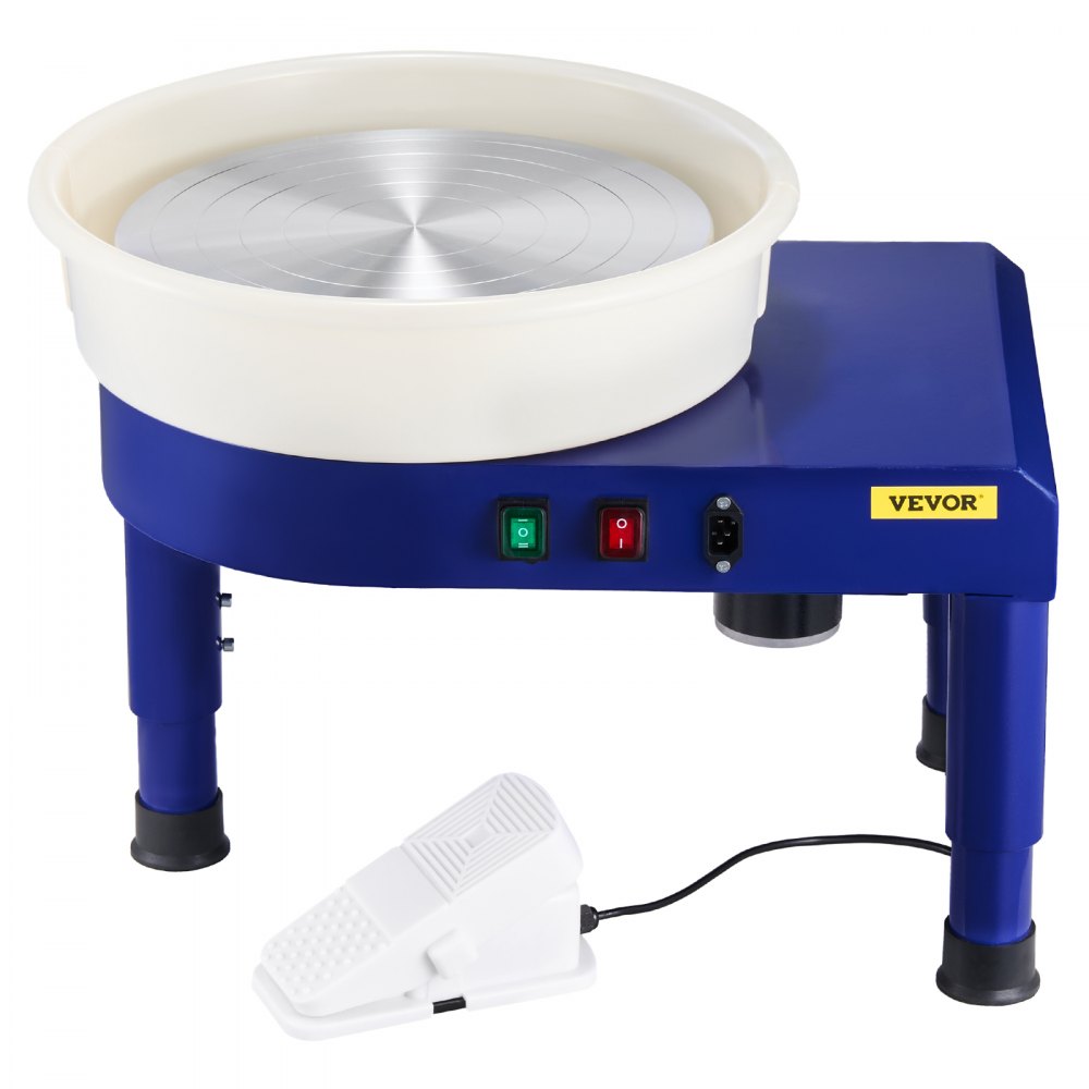 Machine de formage de roues en céramique avec pédale, pieds de levage réglables et bassin amovible (35 cm), vitesse de 60 à 300 tr/min, ensemble complet d'accessoires pour travaux manuels, bricolage, bleu