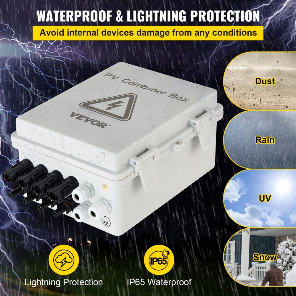 4-strand PV combination box 15 A fuse box 500 V apartment distributor protection class IP65 meter cabinet circuit breaker for solar panel network and off-grid solar power system 17 x 23 x 11 cm