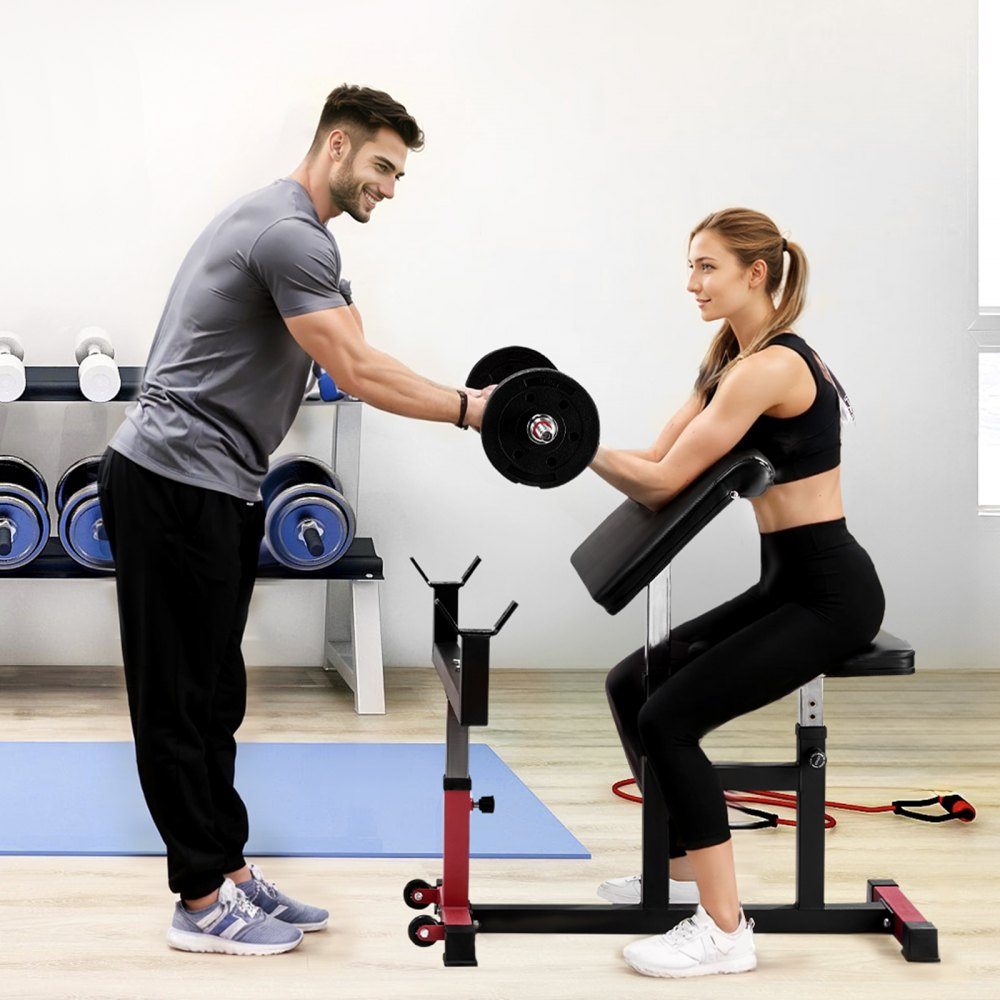 Preacher Curl Bench Biceps Machine for Strength Training, (Max Load 200kg), Home Fitness Equipment, Seated Barbell and Dumbbell Biceps Station, Adjustable Weight Benches