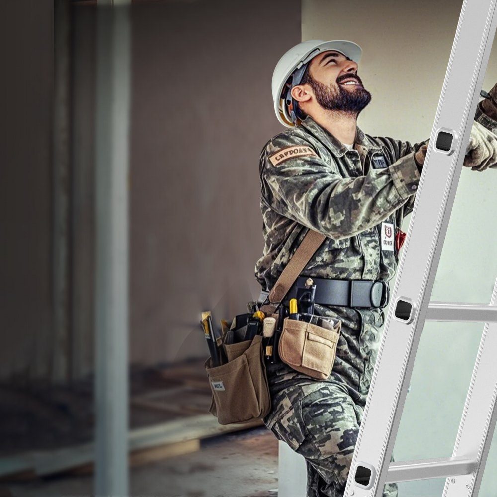 Multi-purpose ladder, 7-in-1 multi-function ladder, A-frame, 3-stage adjustable telescopic ladder, 3.5 m high extension ladder, ladder frame, 150 kg load capacity for household and outdoor work