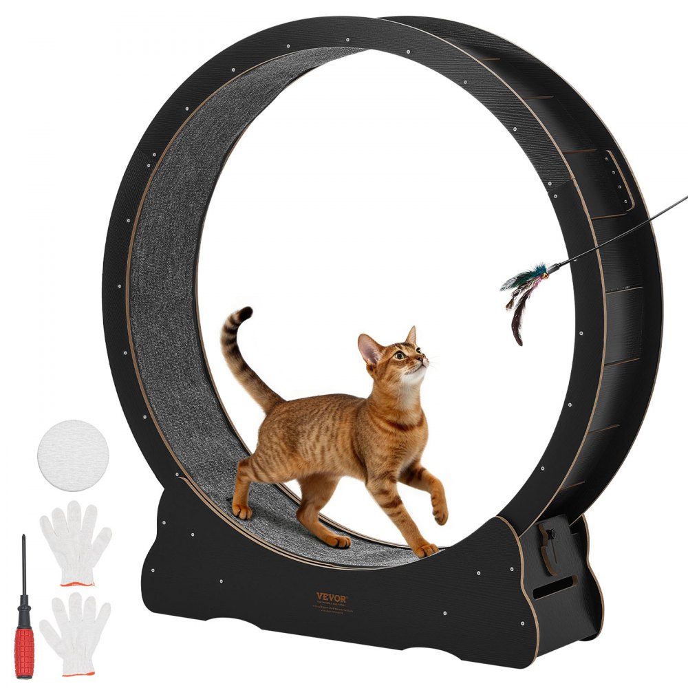 Roue d'exercice pour chat, diamètre intérieur 118 cm, roue d'exercice en bois pour chats jusqu'à 13,6 kg, tapis roulant pour chat avec bande de roulement en tapis et mécanisme de verrouillage, jouet silencieux pour chat d'intérieur, noir Roue d'exercice pour chat, diamètre intérieur 118 cm, roue d'exercice en bois pour chats jusqu'à 13,6 kg, tapis roulant pour chat avec bande de roulement en tapis et mécanisme de verrouillage, jouet silencieux pour chat d'intérieur, noir