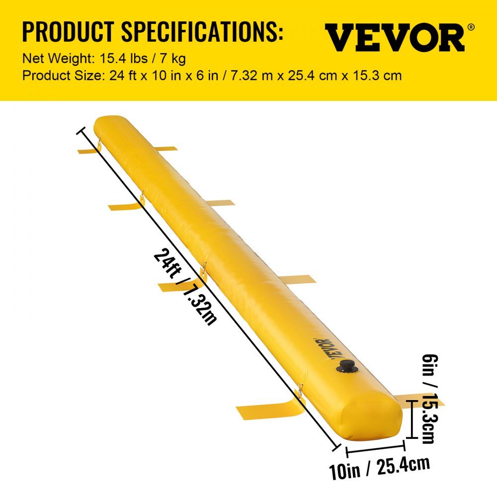 Barrière contre les inondations Protection contre les inondations de 290 L, sacs de sable de silo de 300 kg, protection contre les inondations et étanchéité de 7,32 m x 25,4 cm x 15,3 cm, barrière d'eau en PVC, prévention des crises et réutilisable