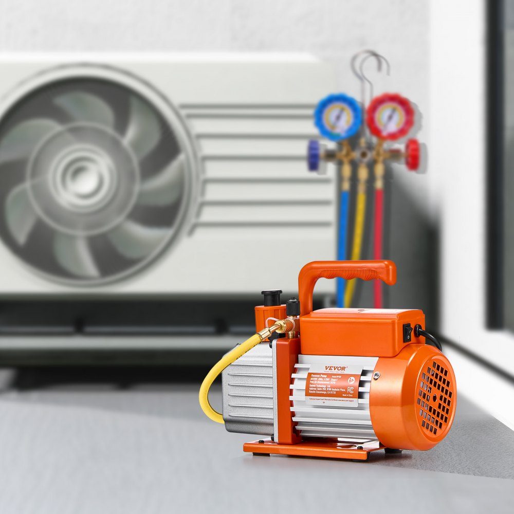 Vacuum Pump, 5 CFM HVAC Single Stage Rotary Vane Vacuum Pump for R134a, R22, R410a Systems, Auto AC Vacuum Pump Kit with Oil Bottle for Auto Air Conditioning Maintenance and Resin Degassing