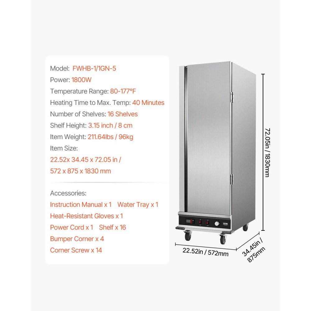 Hot-Box-Speisenwärmer, Snackwärmer mit 16 Ebenen, Wasserschüssel, Einzeltür und verstellbaren Regalen, Speisenwärmer aus Edelstahl, ideal zum Aufbewahren von Pizza, Hähnchen