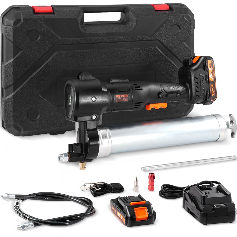20V accu-vetspuit 500g vetspuit 10.000PSI werkdruk Elektrische vetspuit 125g/min olieafgiftesnelheid incl. 2x 2,0 Ah accu's, slang Φ9x990mm en universele vetspuit met snellader 20V accu-vetspuit 500g vetspuit 10.000PSI werkdruk Elektrische vetspuit 125g/min olieafgiftesnelheid incl. 2x 2,0 Ah accu's, slang Φ9x990mm en universele vetspuit met snellader