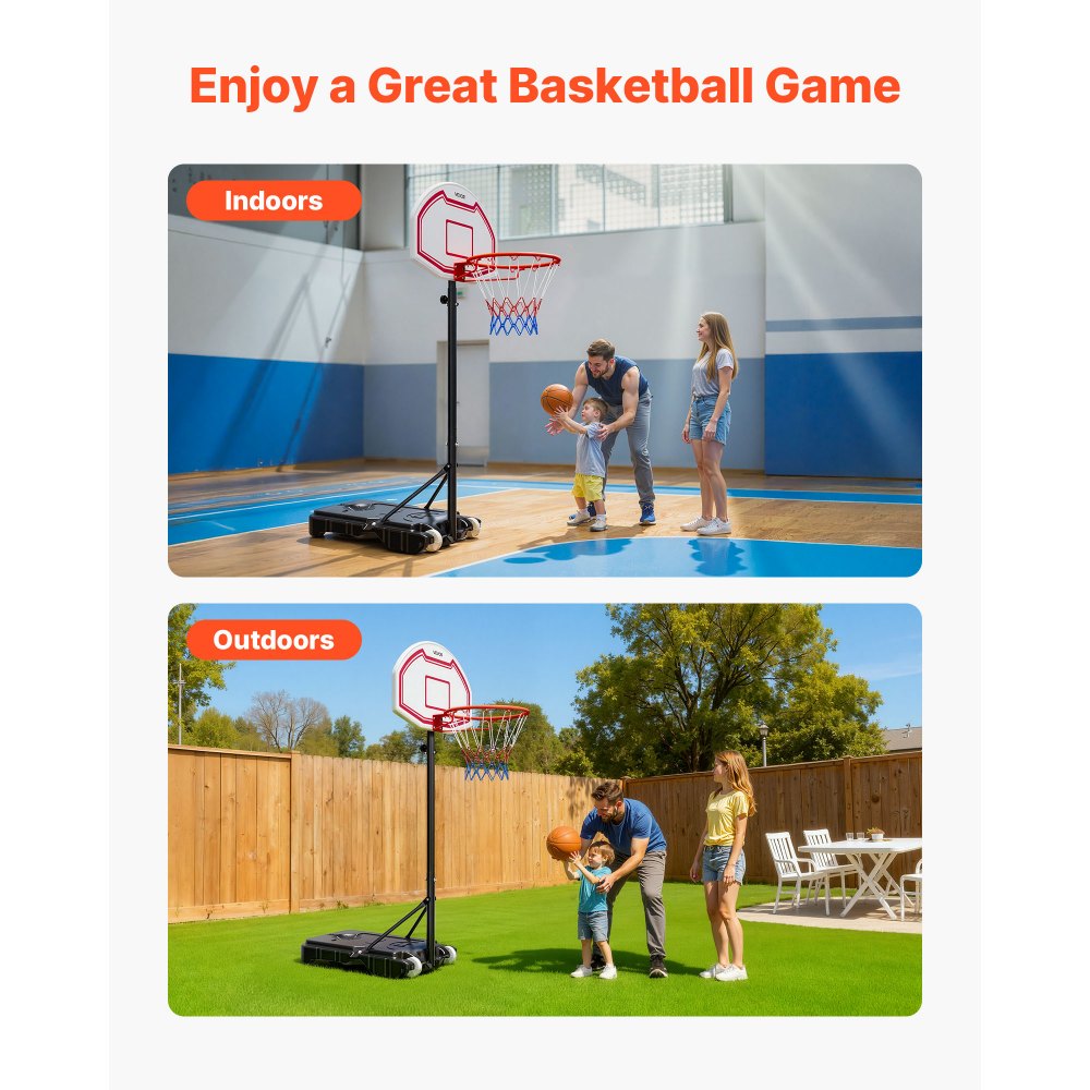 Portable Basketball Stand, 1.6 to 2.1 m Height Adjustable Basketball Hoop, Adjustable Basketball System with Nylon Net & Wheels, Portable Backboard Set for Patio Pool Edge Portable Basketball Stand, 1.6 to 2.1 m Height Adjustable Basketball Hoop, Adjustable Basketball System with Nylon Net & Wheels, Portable Backboard Set for Patio Pool Edge