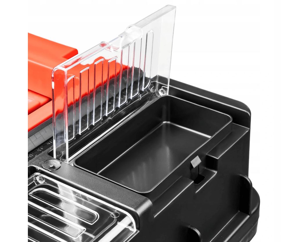 Atelier enroulable, deux coffres à outils utilisables séparément, plastique robuste, deux éléments, attaches métalliques, organiseur)