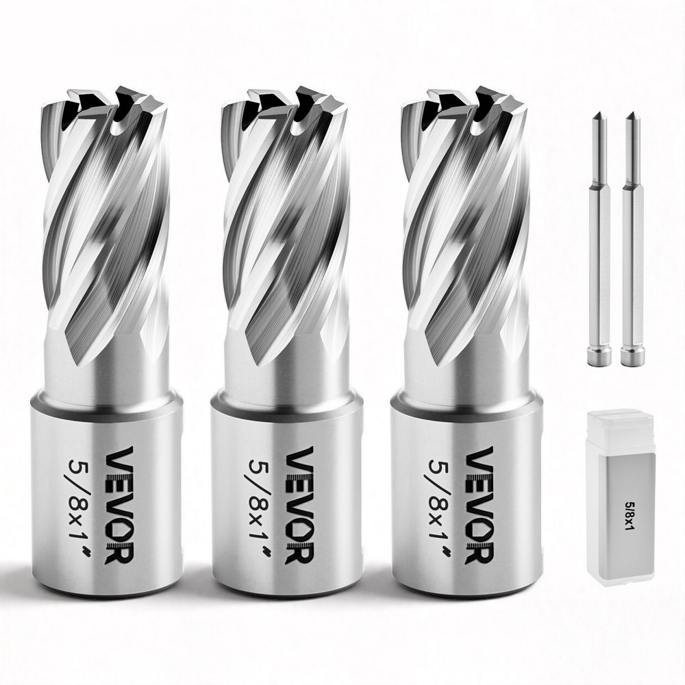 Carottier HSS Arbre Weldon 5 pièces. Foret magnétique diamètre de coupe 15,9 mm, 3 forets avec 2 goupilles de centrage, profondeur de coupe 25,4 mm, 3 coffrets en plastique, pour forets magnétiques, acier, aluminium Carottier HSS Arbre Weldon 5 pièces. Foret magnétique diamètre de coupe 15,9 mm, 3 forets avec 2 goupilles de centrage, profondeur de coupe 25,4 mm, 3 coffrets en plastique, pour forets magnétiques, acier, aluminium