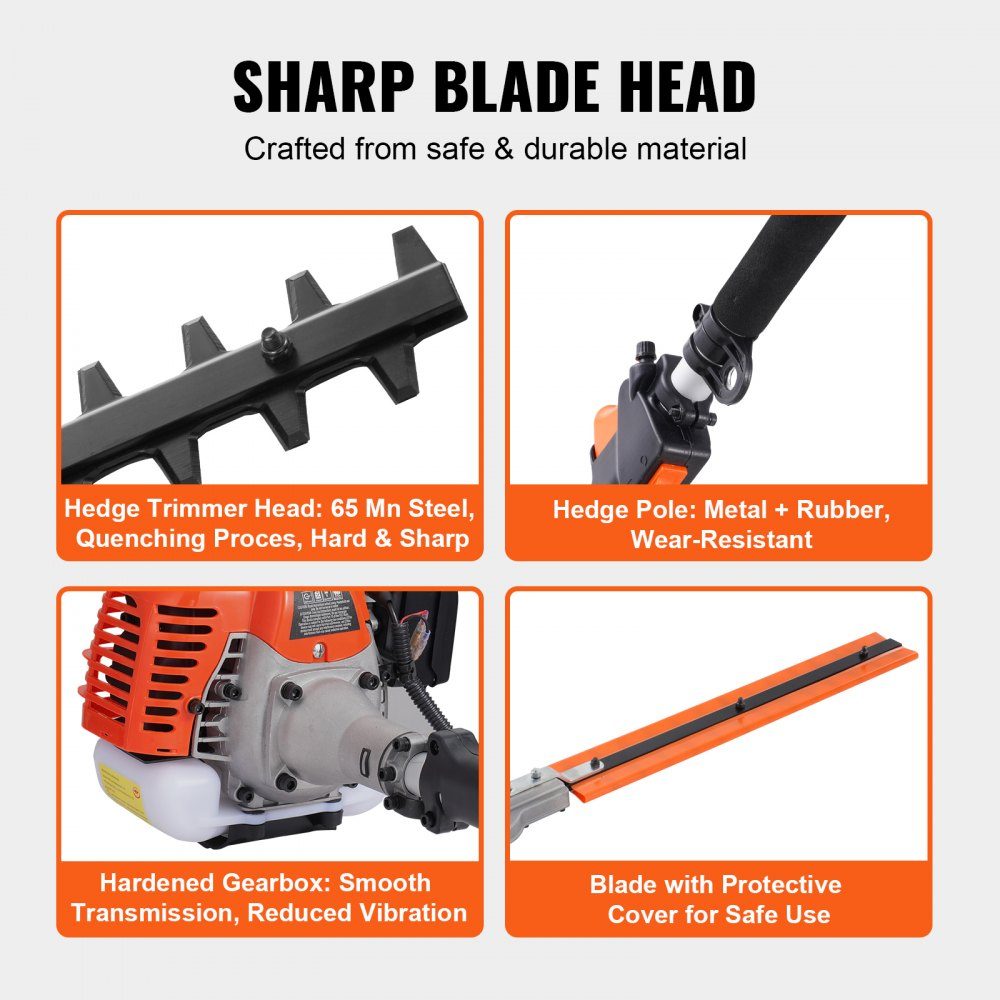 6-in-1 hedge trimmer petrol hedge trimmer 52CC long handle hedge trimmer