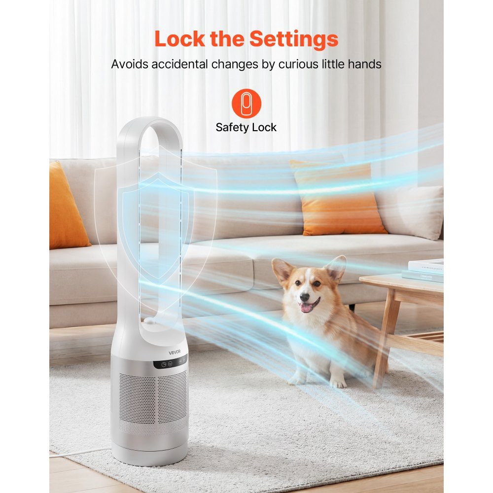 Tower Fan without Blades, 104cm Column Fan with 12 Speeds Max 4.5m/s, 4 Modes, 8 Hour Timer, 65° Oscillating Pedestal Fan with Remote Control for Bedroom, Office, White