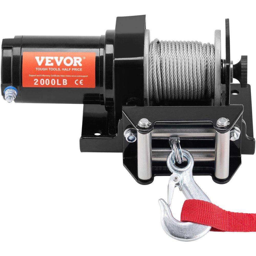Electric Winch, 2000 Pounds Towing Capacity, 12V DC ATV/UTV Winch with Φ5/32" x 39ft 7-Strand Steel Cable Reel, Cable Remote Control, IP55 Waterproof for Off-Road UTV ATV Towing