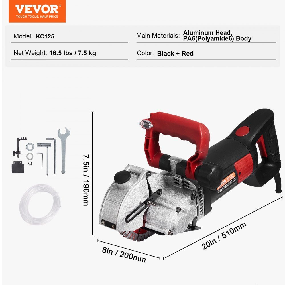 Wall chaser slot cutter 4800W, wall chaser 6500 rpm, wall chaser slot chaser with 34 mm depth, 38 mm width, electric grooving machine 54x20x24 cm with 5 φ125 mm saw blade, ideal for construction sites