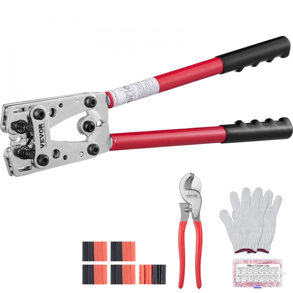 Crimping Pliers Cable Lug Pliers 6-50mm², Battery Cable Crimping Pliers Battery Terminal Crimper, Crimping Tool with 6 Sizes & 48 Copper Ring Connectors, Copper Ring Terminal Crimping Pliers Cable Cutter Crimping Pliers Cable Lug Pliers 6-50mm², Battery Cable Crimping Pliers Battery Terminal Crimper, Crimping Tool with 6 Sizes & 48 Copper Ring Connectors, Copper Ring Terminal Crimping Pliers Cable Cutter