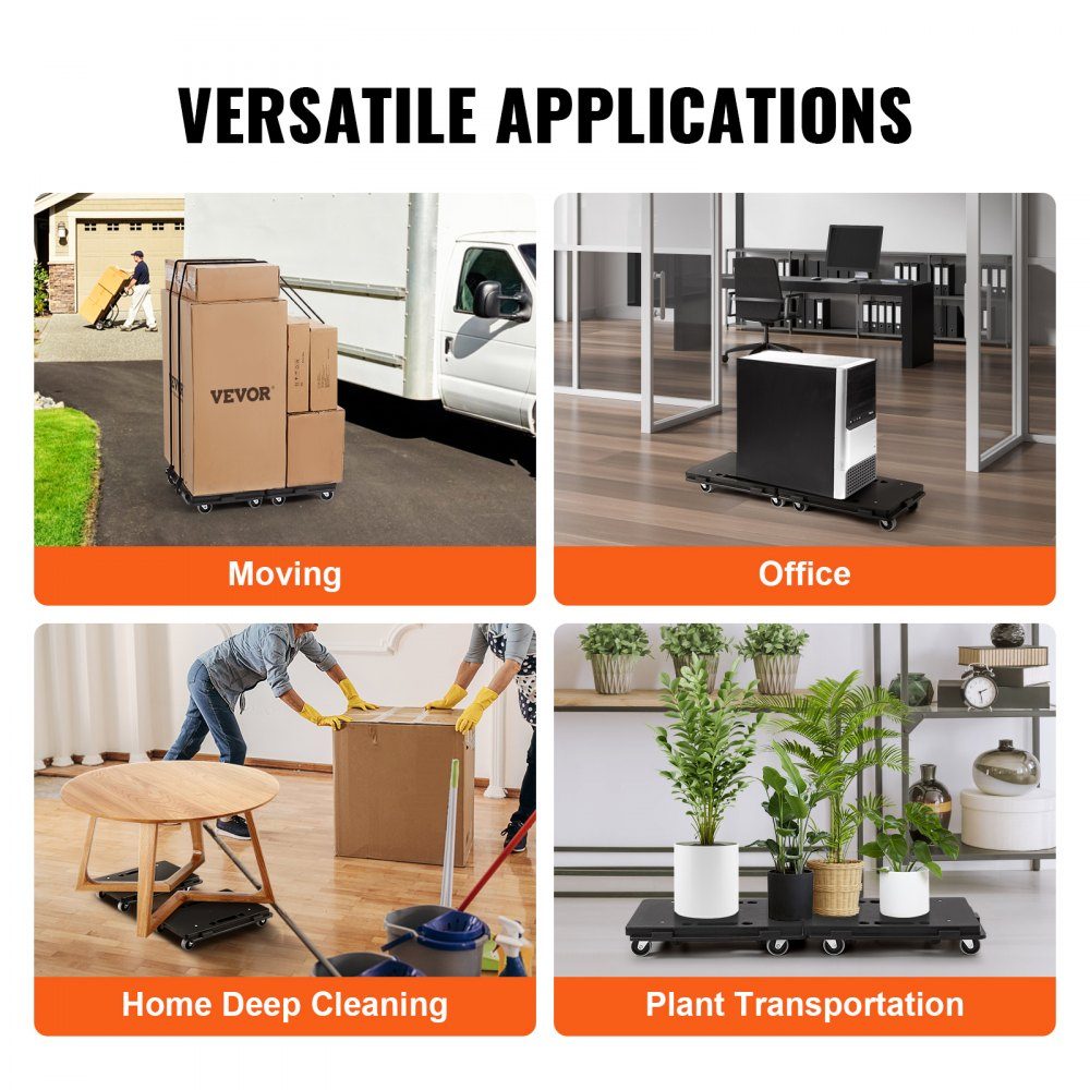 4 Wheel Furniture Trolley Portable Moving Wheels Heavy Duty Interlocking Small Flat Heavy Duty Furniture 2 Pack 16" x 11" 500lb Capacity Black