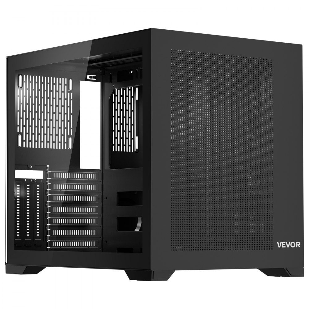 Mid-Tower, Zweikammer-PC-Gehäuse mit gehärteten Glasscheiben, magnetischem Staubfilter, Kabelmanagement, für GPU bis zu 410 mm Länge, kompatibel mit ATX/M-ATX/ITX, kein Lüfter