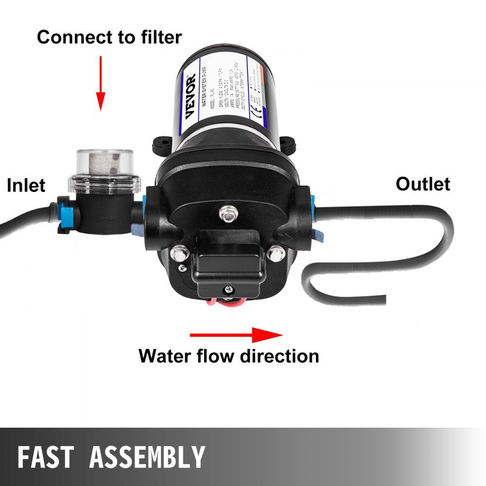 Wasserpumpe Hochdruckmembran 12 V, Hochdruckwasserpumpe 17 L/min, selbstansaugende Membranpumpe 2m, 3-Kammer-Membran, Membranpumpe mit Thermoschutz, für Kraftfahrzeuge, Wohnmobile