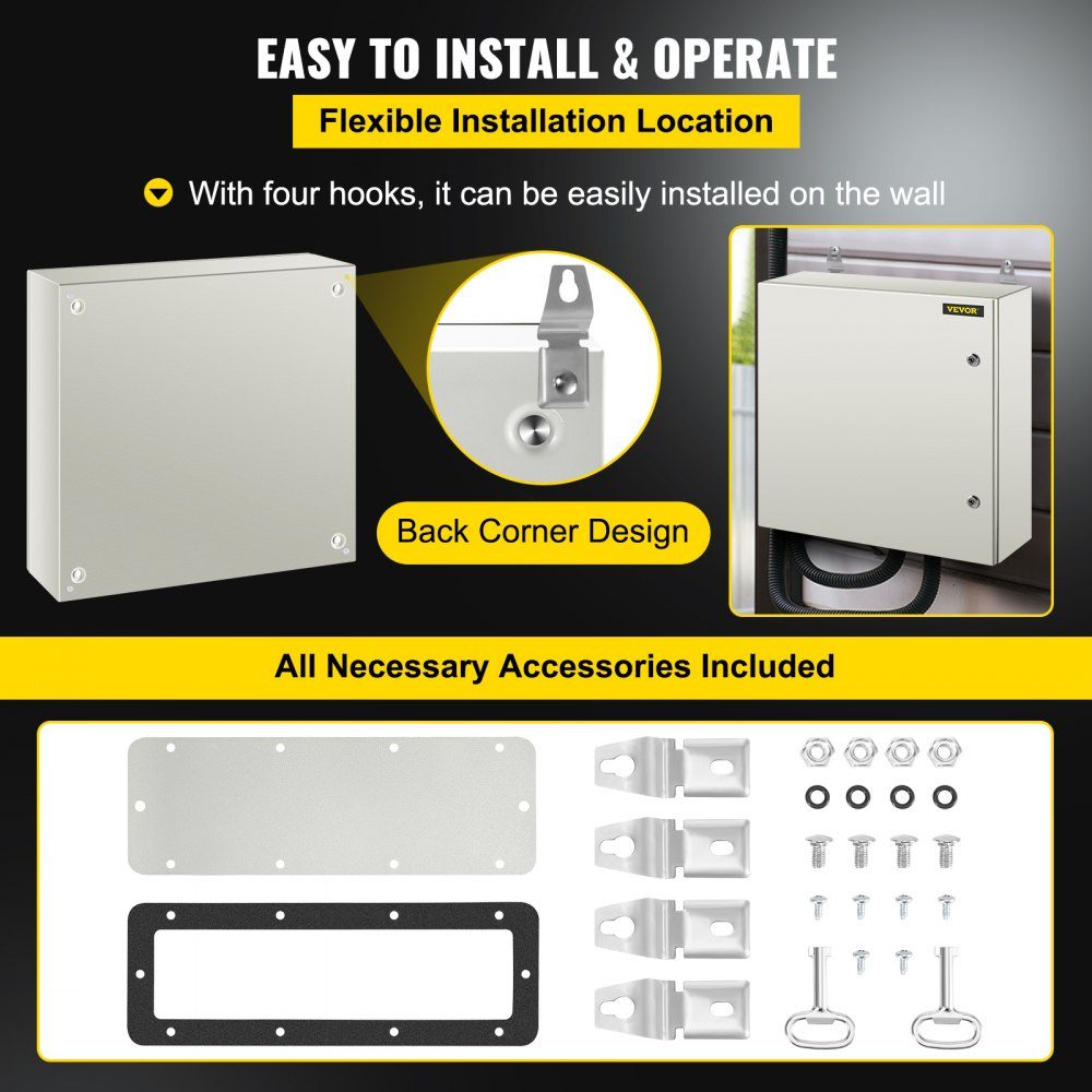 Carbon Steel Electrical Cabinet Distribution Cabinet Industrial Enclosure 60x60x20cm Switch Box IP66 & NEMA Waterproof Junction Box Electrical Box Ideal for Factories, Construction Sites, Shopping Malls etc