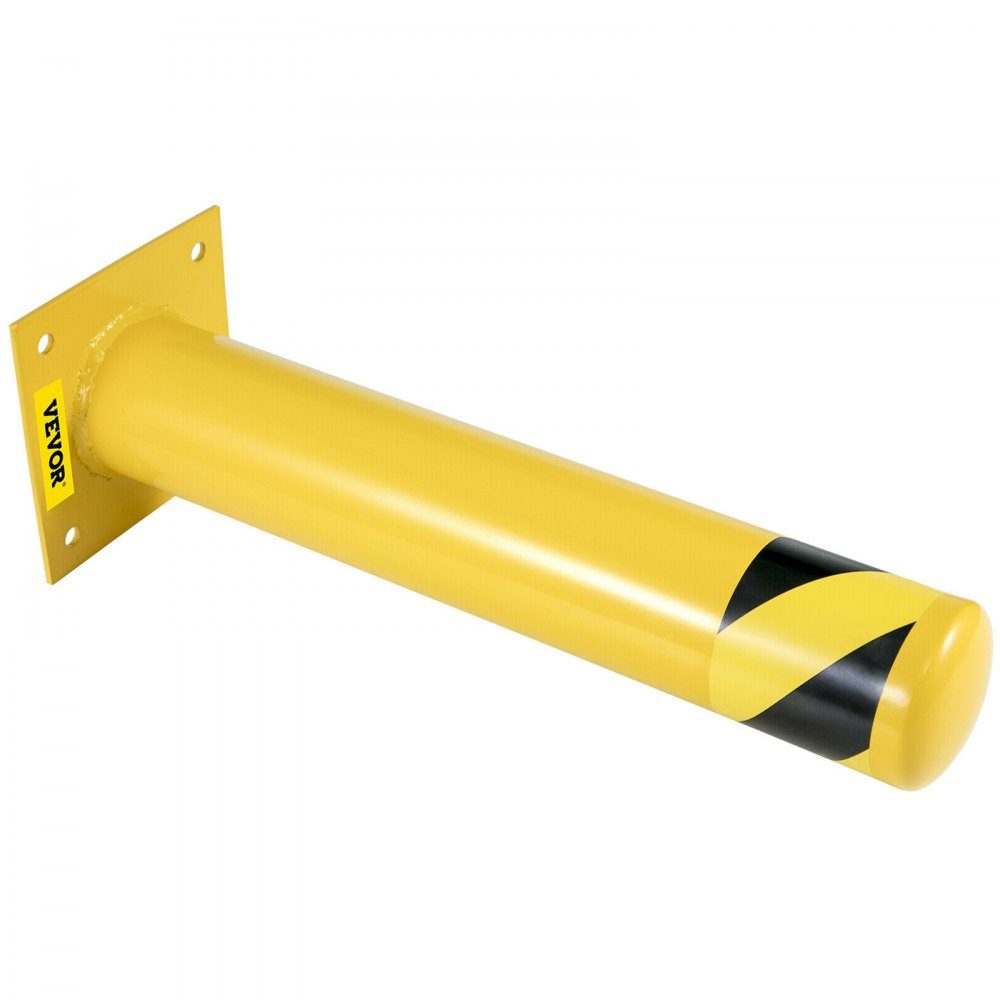Borne de sécurité, poteau en acier, hauteur 122 cm, profondeur 14 cm, signalisation jaune, barrière tubulaire en acier