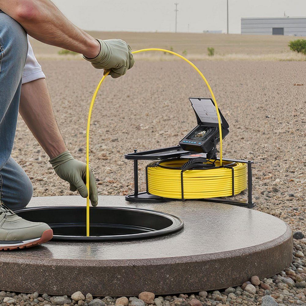 Caméra de canalisation, portée de 30 m, caméra d'égout 720 x 480, caméra d'inspection de canalisation étanche IP68 avec 6 LED réglables, batterie de 4 500 mAh et carte mémoire de 16 Go pour canalisations et canalisations d'égout – Réf. HT-24495