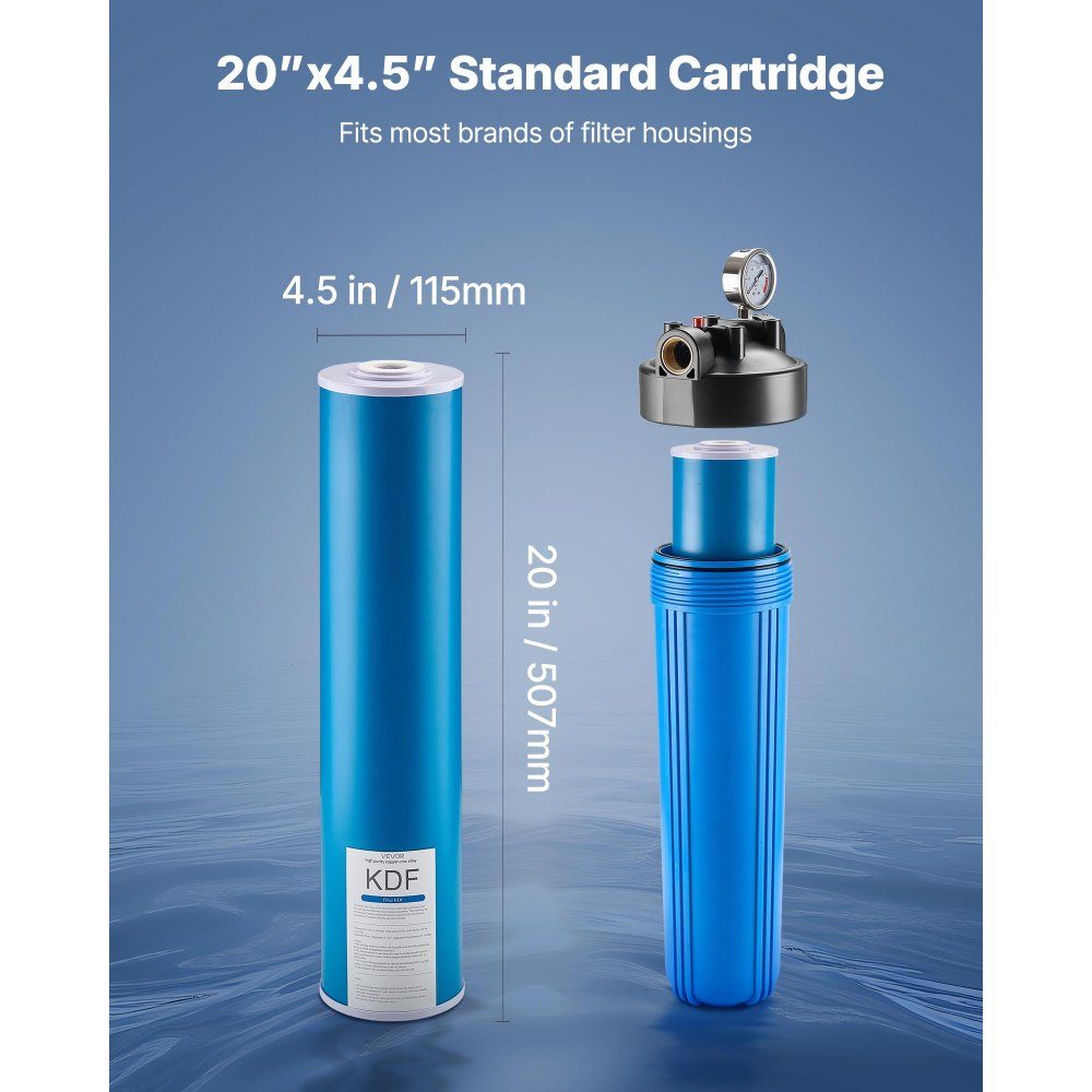 Whole House Water Filter Replacement Cartridge 115x507mm Coconut Shell Activated Carbon KDF Filter for Water Filtration System Reduces Chlorine, Bad Taste and Odor