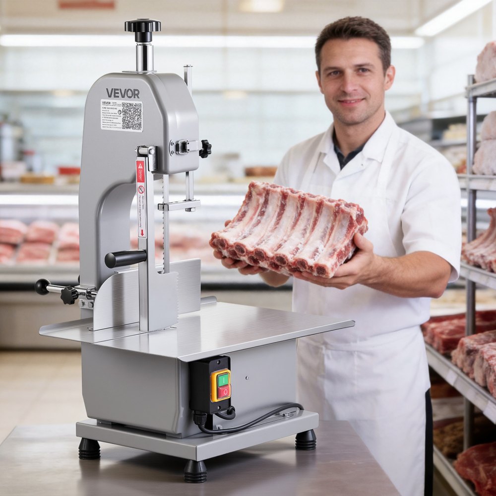 Commerciële elektrische vleeslintzaag botsnijmachine, 650W tafelbeenzaag, 315x460mm werkbank, bevroren vleessnijder voor varkensvlees rundvlees zilver Commerciële elektrische vleeslintzaag botsnijmachine, 650W tafelbeenzaag, 315x460mm werkbank, bevroren vleessnijder voor varkensvlees rundvlees zilver