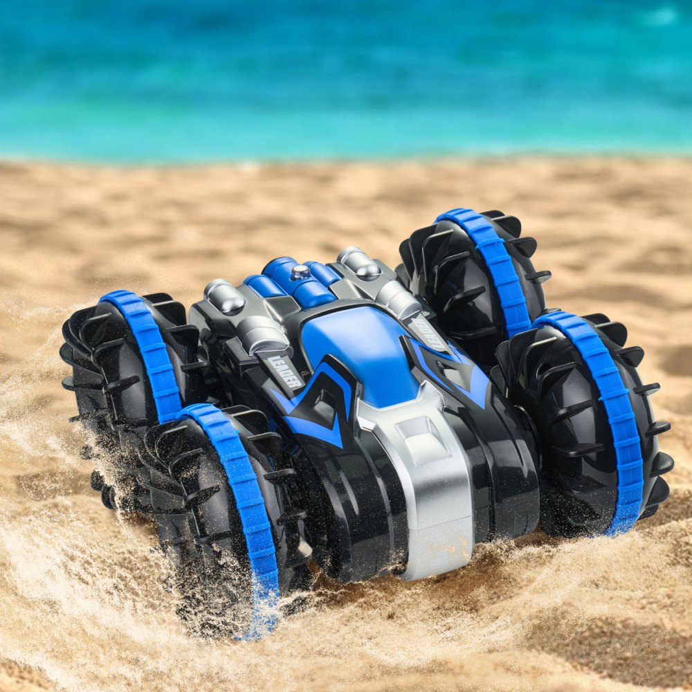 Amphibisches ferngesteuertes Autoboot, 2,4 GHz 12 km/h 4WD wasserdichtes RC-Auto für Kinder, 360° drehbares Stuntauto mit 2 Batterien, geländegängiges Wasser-Strand-Poolspielzeug für Jungen und Mädchen ab 6 Jahren, Blau Amphibisches ferngesteuertes Autoboot, 2,4 GHz 12 km/h 4WD wasserdichtes RC-Auto für Kinder, 360° drehbares Stuntauto mit 2 Batterien, geländegängiges Wasser-Strand-Poolspielzeug für Jungen und Mädchen ab 6 Jahren, Blau