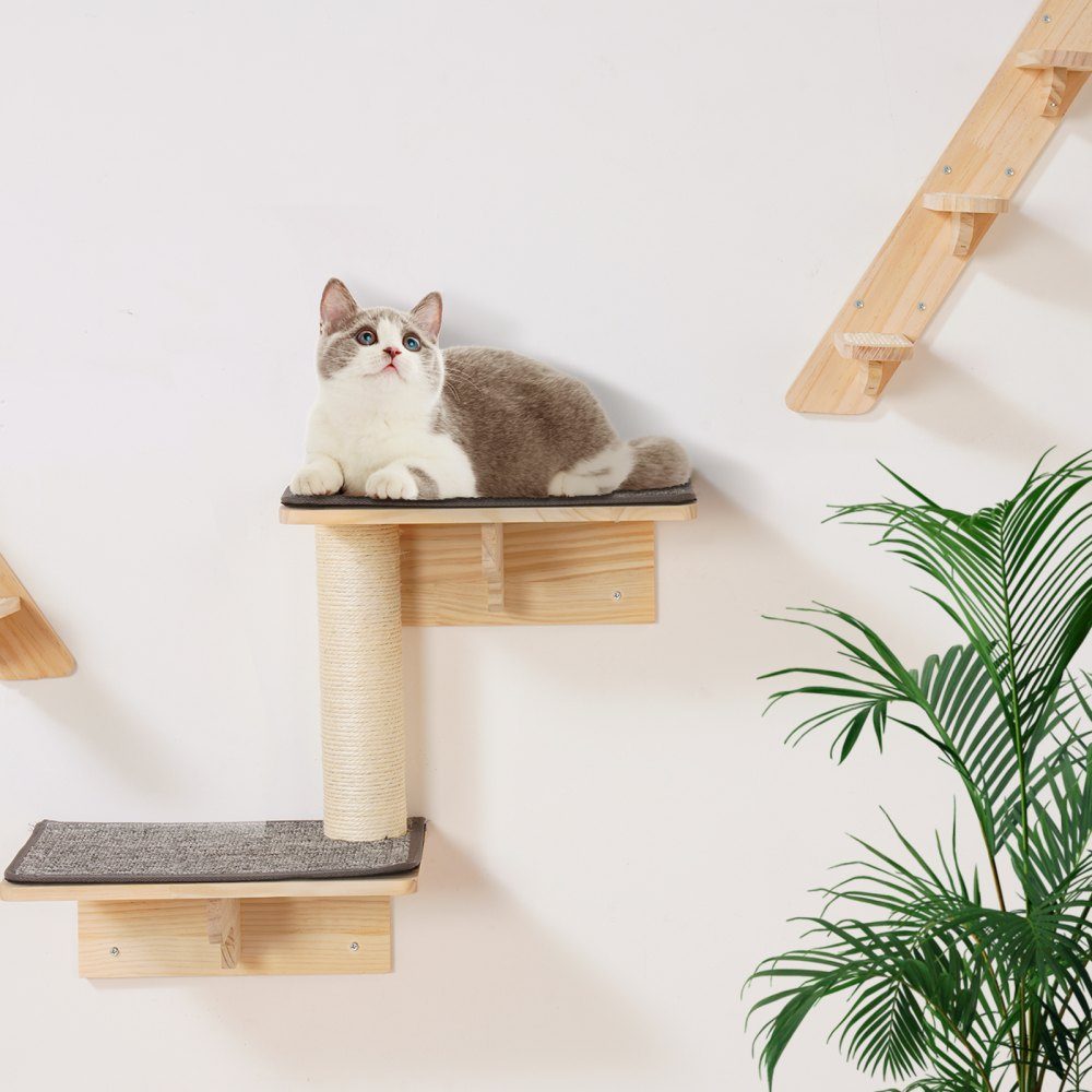 Étagères murales pour chat, étagères murales et perchoirs pour chat avec tremplins, lits pour chat, hamacs et griffoir, meubles et étagères pour chat jusqu'à 18 kg pour dormir, jouer, grimper, lot de 7