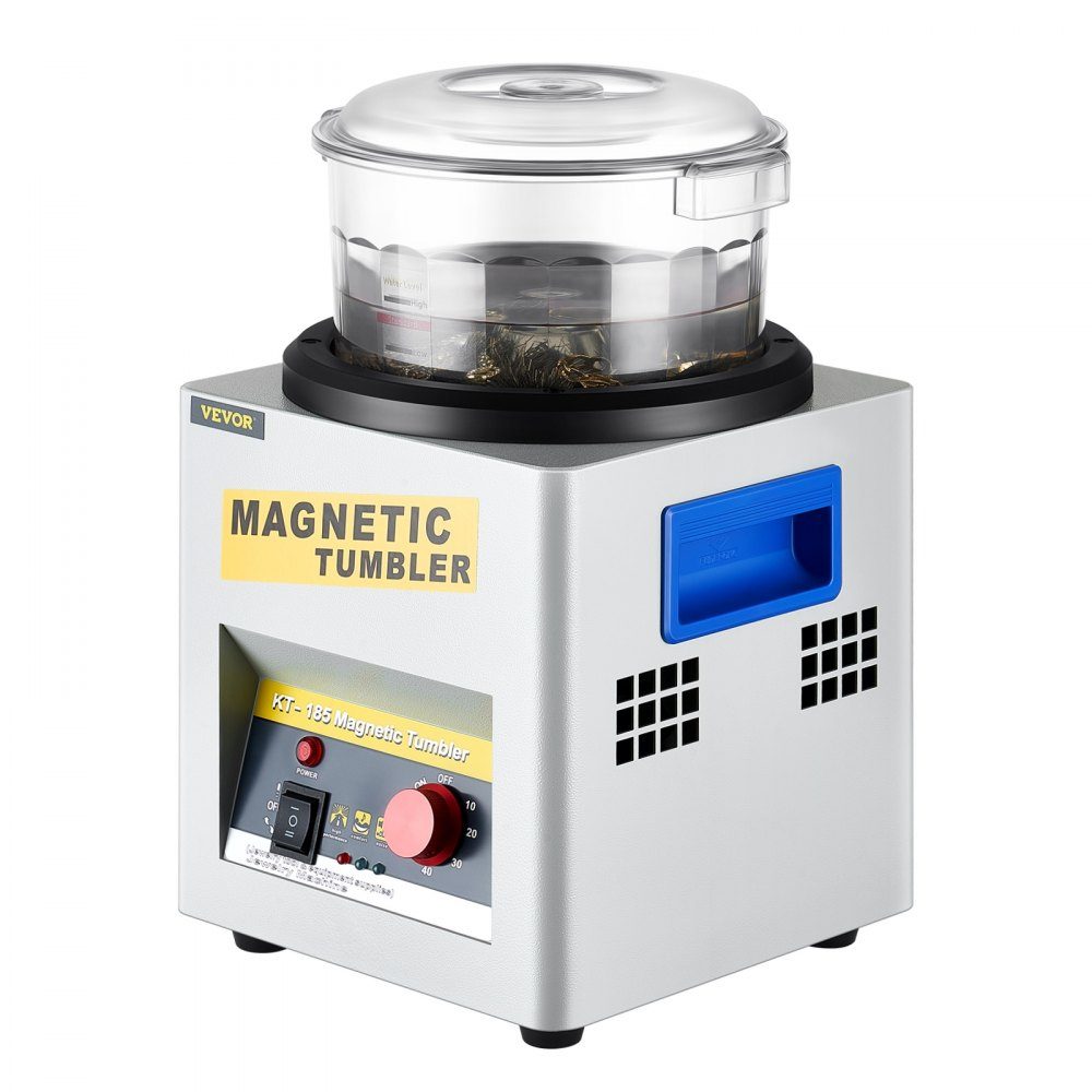 Mini KT-185 Magnetic Cup 180mm, Jewelry Polishing Machine and Finisher Machine with Good Time Function, Fast Processing Speed ​​for Light Metals, Non-Ferrous Metals, 2000RPM