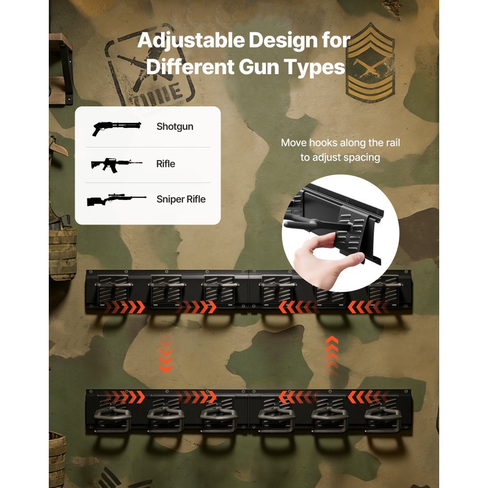Gun Wall Mount for 8 Rifles (Shotguns), Adjustable Carbon Steel Rifle Holder, Gun Holder with Screws, Gun Storage, Gun Rack for Home, Garage, Shop, Hunting Lodge
