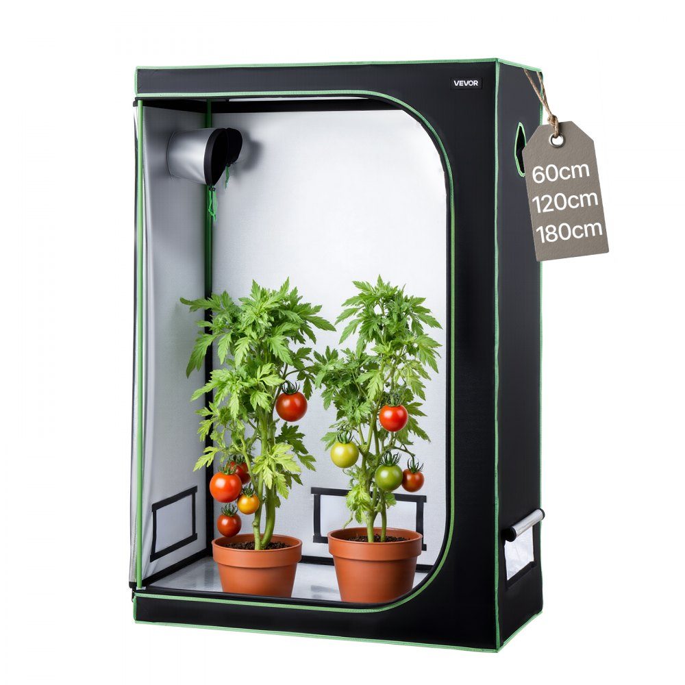 Growzelt, 120 x 60 x 180 cm, Growbox 600D hochreflektierendes Mylar, Zimmerpflanzenzelt mit Beobachtungsfenster, Bodenwanne und Reißverschluss, Gewächshaus-Growzelte für Obst, Blumen und Gemüse