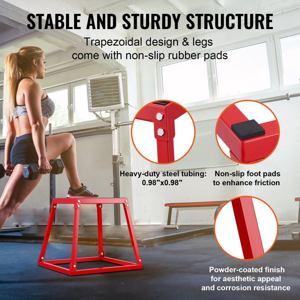 Boîtes de saut pliométriques 3 pièces, boîte pliométrique rouge de 305/458/609 mm, ensemble de boîtes d'exercices de remise en forme antidérapantes pour l'entraînement de fitness à domicile, l'entraînement de force de conditionnement, l'entraînement de sa