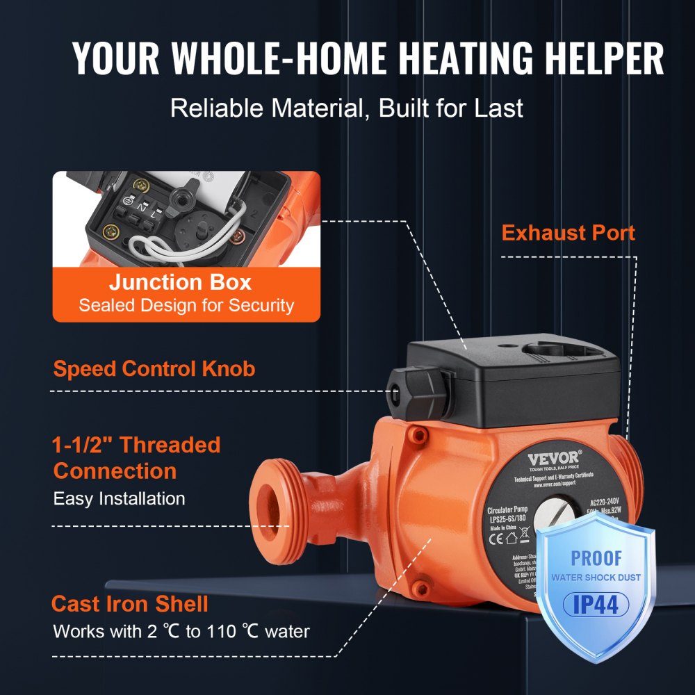Heating pump circulation pump cast iron 220 V 92 W, 60l/min max