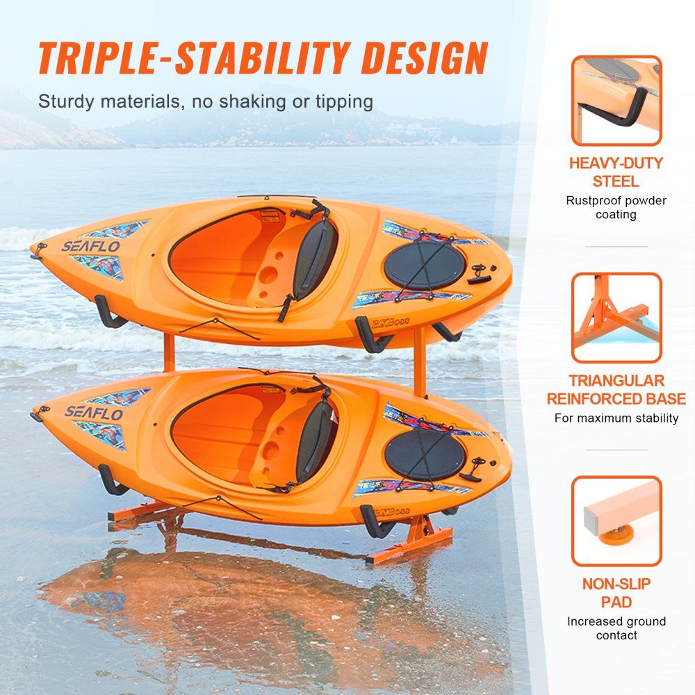 Kayak Holder, Kayak Hanger 1260 x 1070 x 1375mm, Freestanding Kayak Stand 4 Kayaks 1230-1825mm Width Adjustment Range, Kayak Storage Rack, Heavy Duty Kayak Storage Hooks