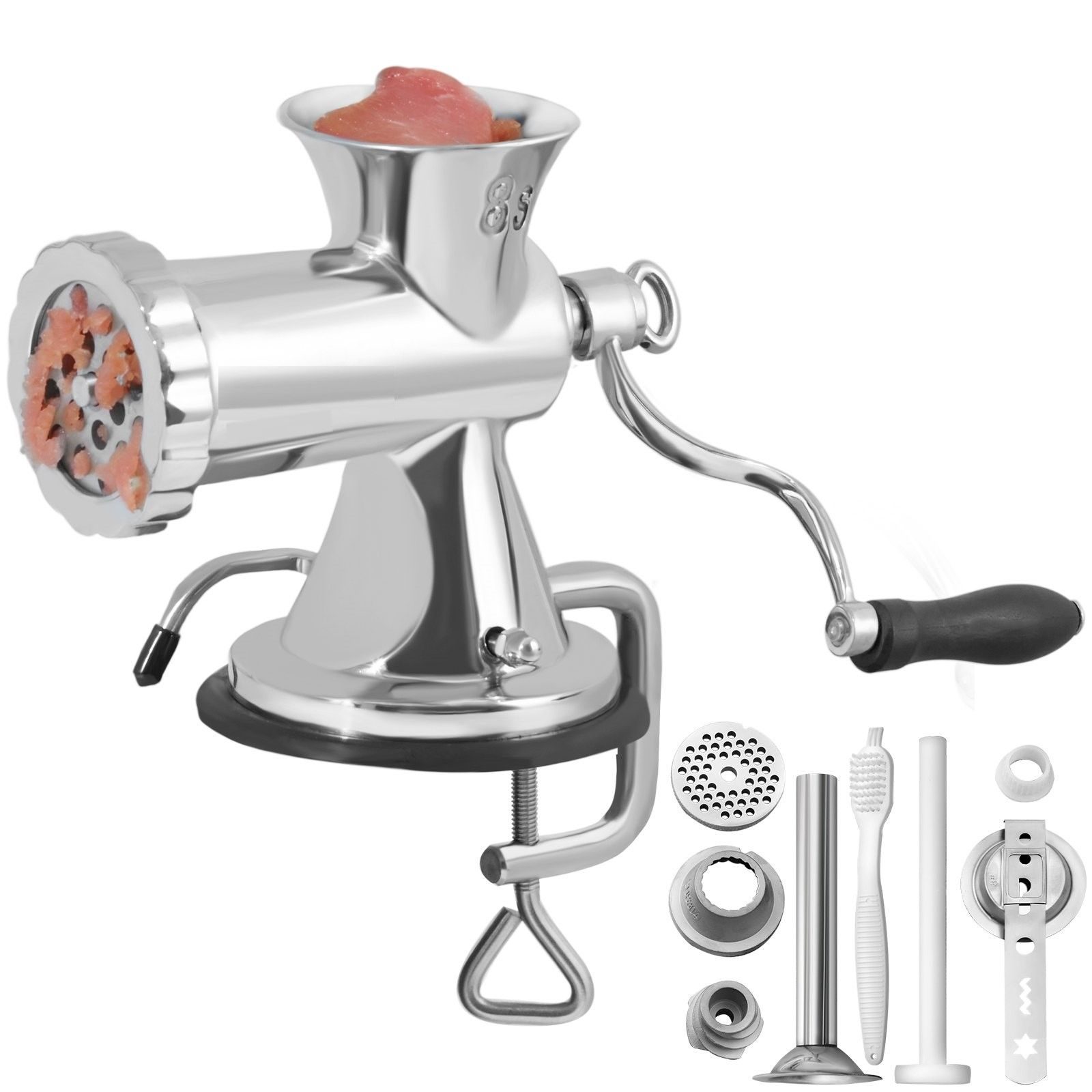 Manueller Fleischwolf – Fleischmaschine aus Edelstahl mit 5/8 mm Schneidplatten