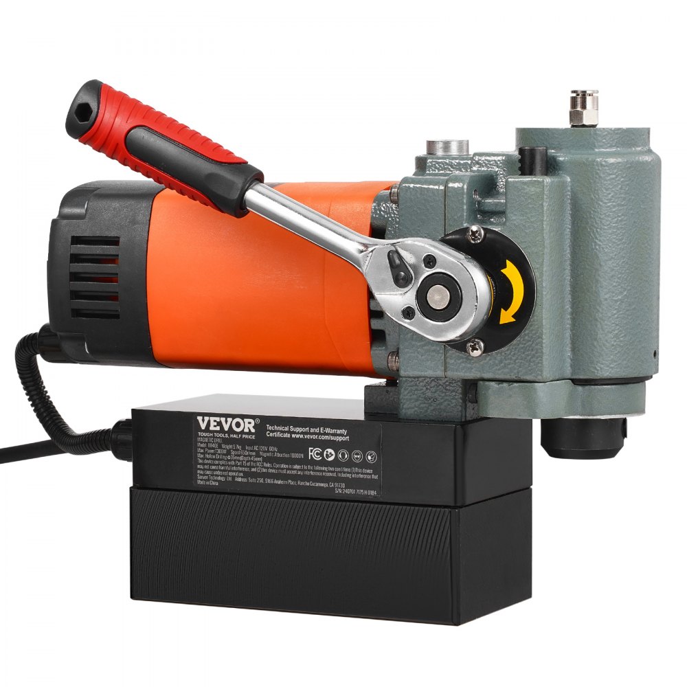Magnetbohrmaschine, Kernbohrmaschine 1300 W, flach, tragbar, Magnetbohrmaschine mit Kühlgerät und Überlastschutz, Magnetpresse für Geräteinstallation, Industrie, Metallbearbeitung, Orange