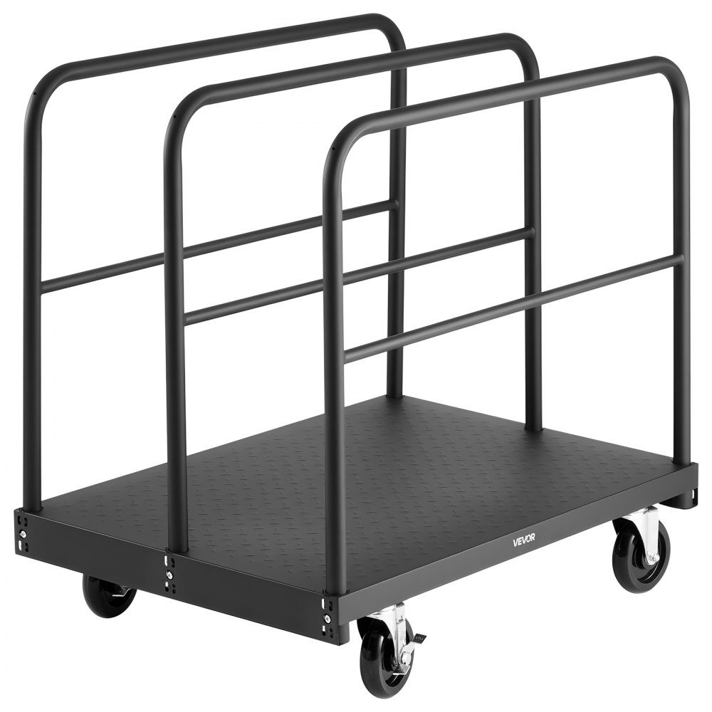Plate trolley, 816 kg, 2-in-1 transport trolley with 360° swivel castors, plate trolley, plate trolley with 4 side handrails, transport aid for factory, warehouse, garage, black 914x610x858 mm