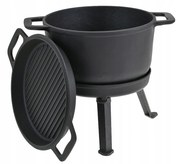 BBQ Dutch Oven Eintopf handgefertigt mit Füßen ca. 12l für Lagerfeuercamping etc. XXL-Set mit Pfanne