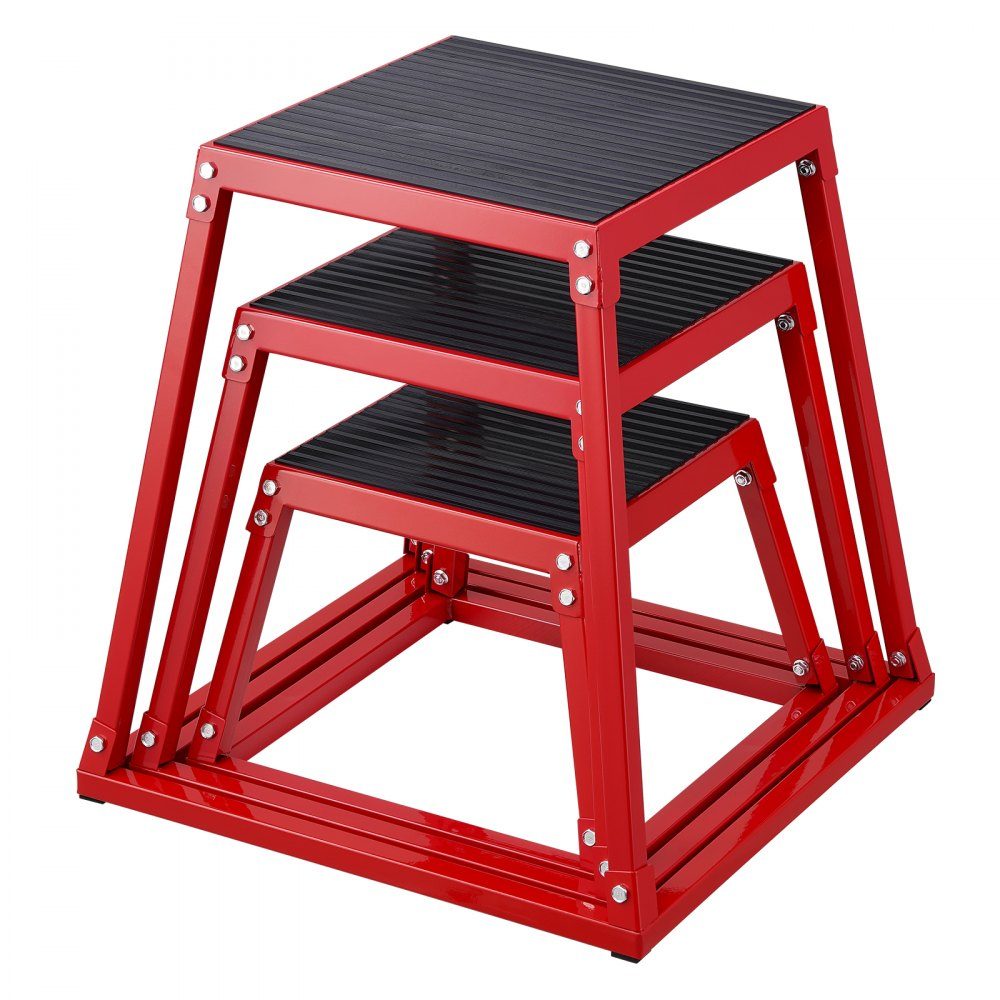 Boîtes de saut pliométriques 3 pièces, boîte pliométrique rouge de 305/458/609 mm, ensemble de boîtes d'exercices de remise en forme antidérapantes pour l'entraînement de fitness à domicile, l'entraînement de force de conditionnement, l'entraînement de sa