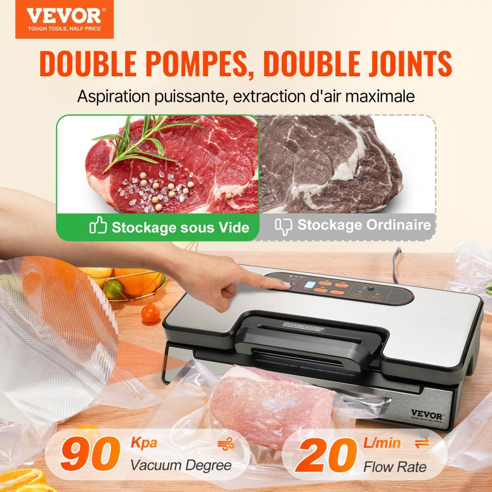 Vacuum sealer 130W vacuum sealer 90Kpa welding machine 30cm welding length Film welding machine for dry or moist foods Includes 10x vacuum bags, 2x vacuum bag roll and hose