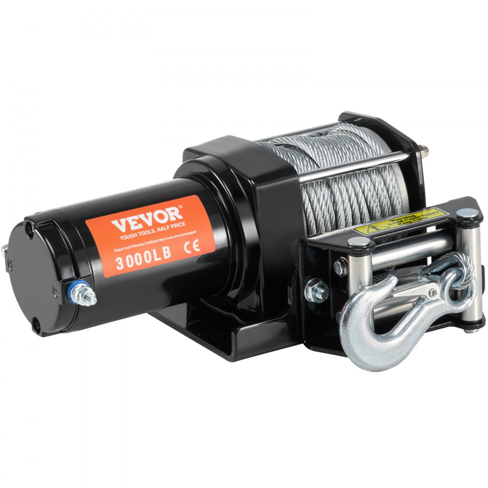 Treuil électrique, force de traction de 3 000 lb, 12 V CC pour ATV/UTV, avec câble en acier Φ 3/16" x 39 pieds, guide-câble à rouleaux, télécommande par câble, résistance à l'eau IP55, idéal pour la récupération tout-terrain UTV ATV