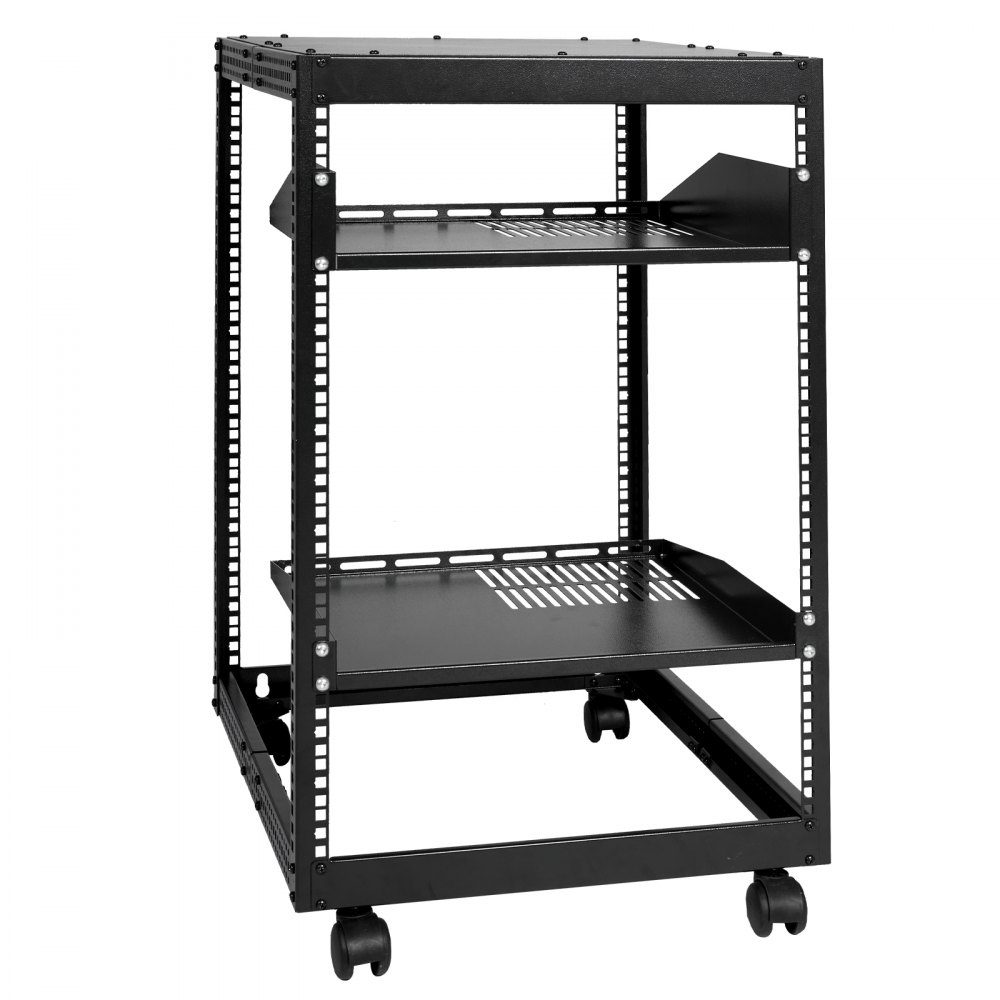 15U-Server-Rack mit offenem Rahmen, 15''-40'' verstellbare Tiefe, freistehender oder an der Wand montierter Netzwerk-Server-Rack, 4-Pfosten-AV-Rack mit Rädern, bietet Platz für Ihre gesamte Netzwerk-IT