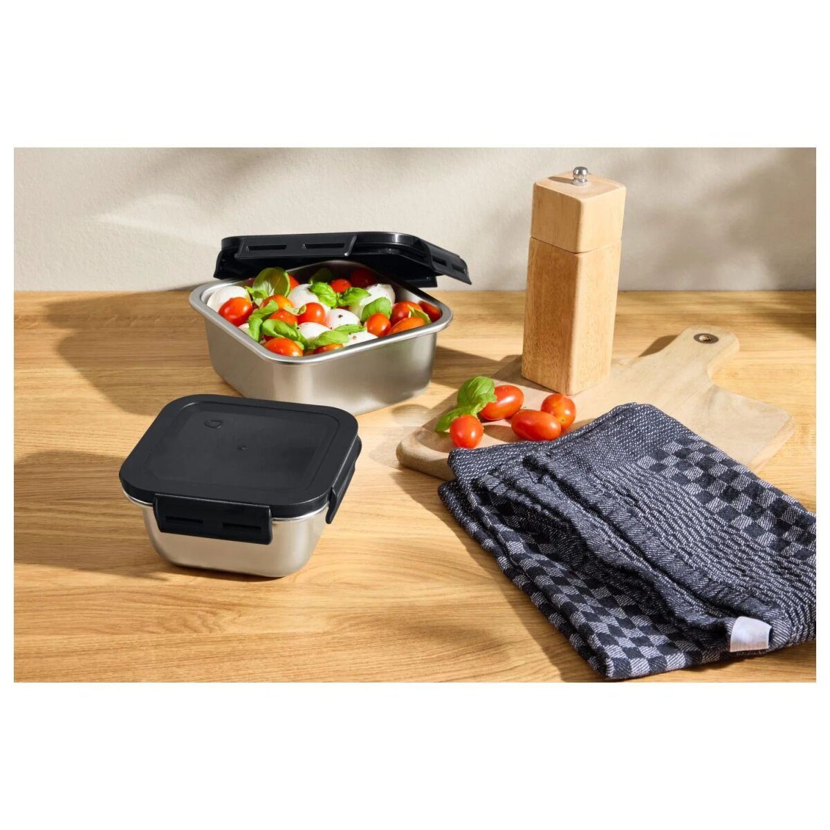 SILVERCREST® voedselbewaarcontainerset van roestvrij staal (vierkant, zilver/zwart)