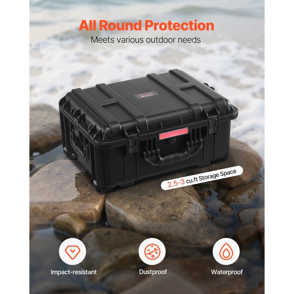 2.5 Cubic Feet Hard Shell Suitcase, Hard Shell Trolley Suitcase with Wheels and Extendable Pull Handle, Waterproof IP67-Schutzkoffer with 4 Clips, 4 Padlock Holes and Foam Insert