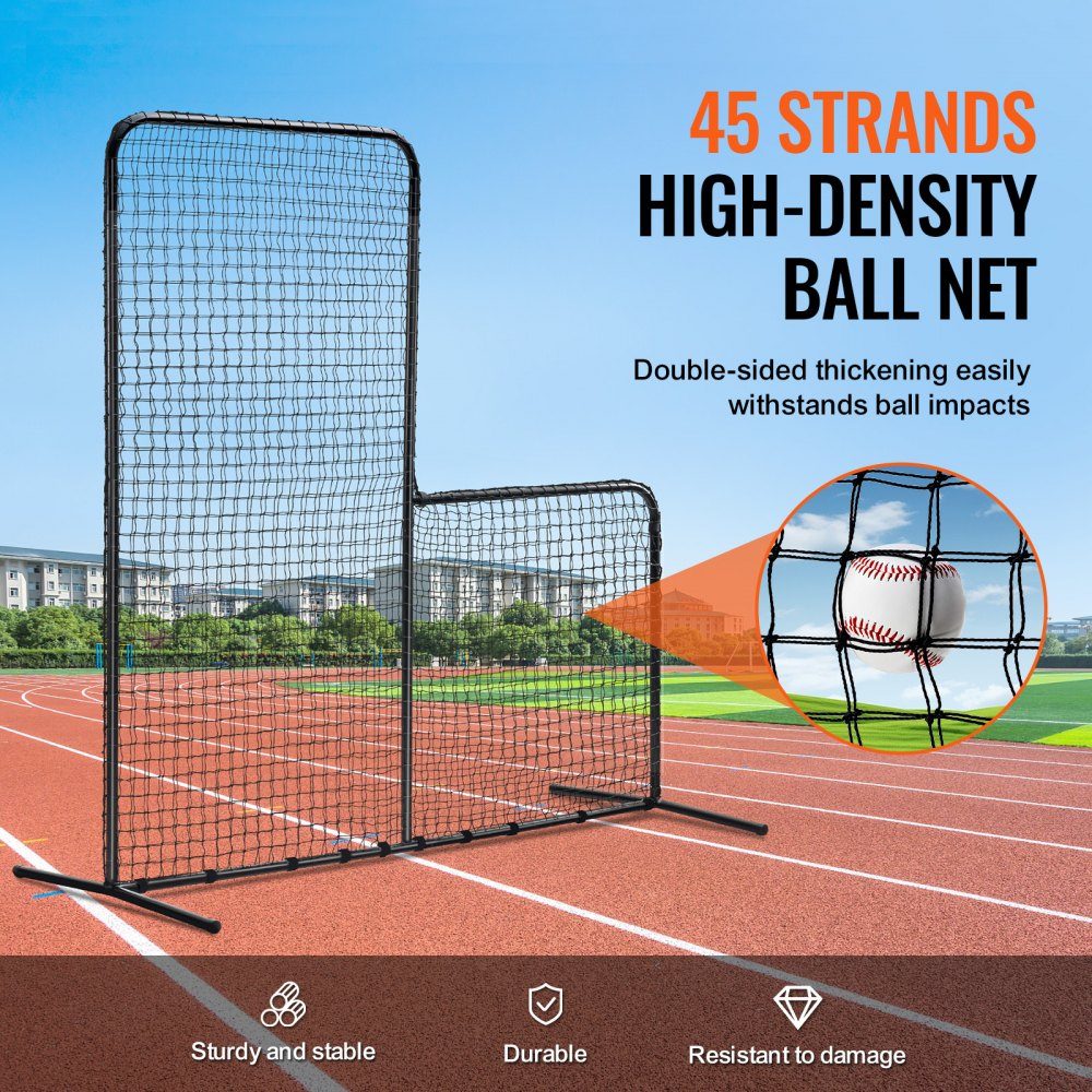 L Shape Baseball for Batting Cage, 84" x 38" x 84" Baseball and Softball Safety Umbrella, Portable Batting Net with Carry Bag and Ground Spikes, Pitching Net to Protect Pitchers, Black